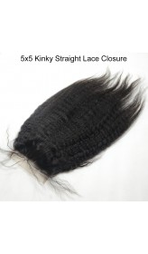 5x5 Kinky Straight Lace Closure,Natural Color,Brazilian Human Virgin Hair
